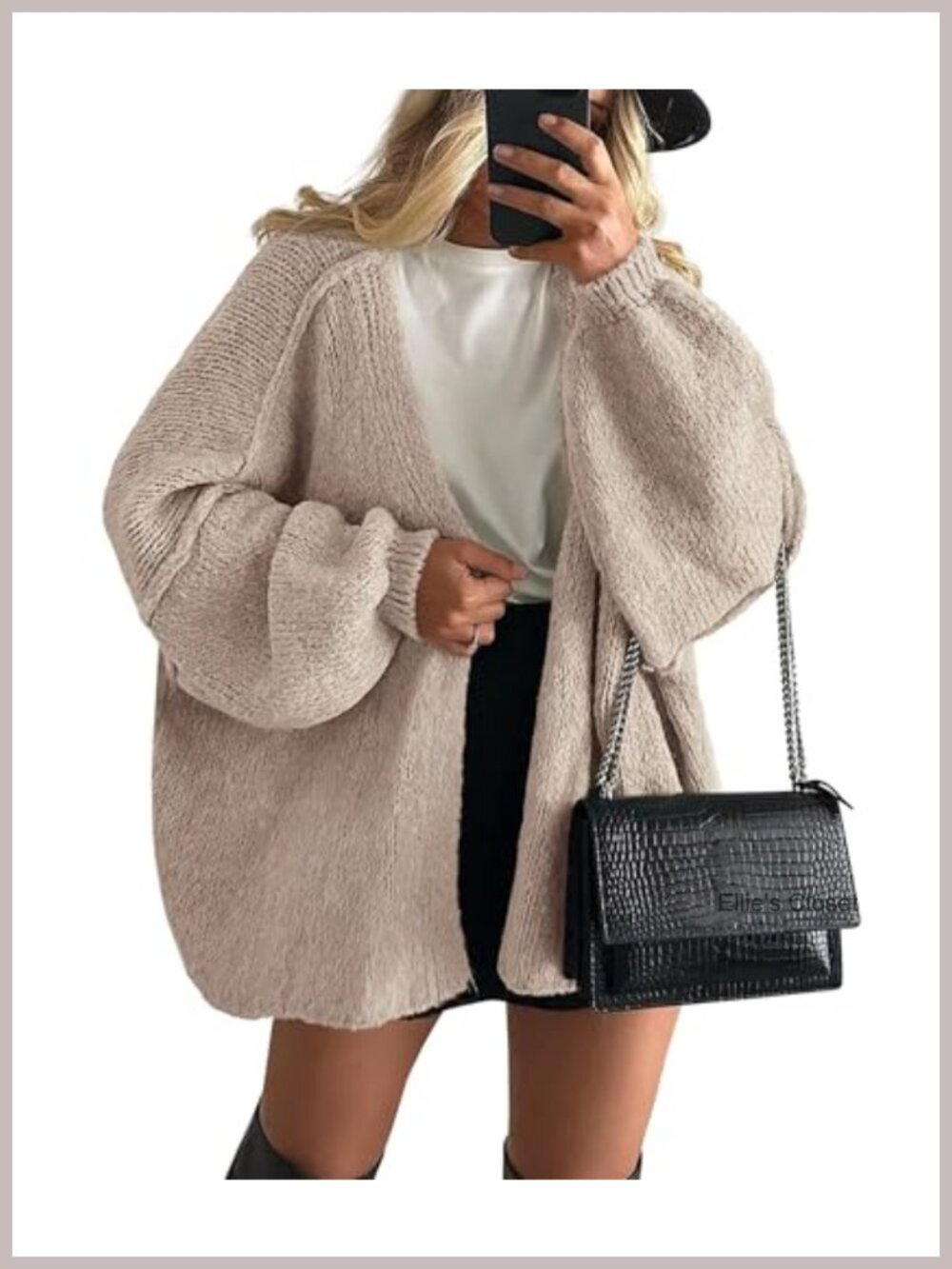 Oversized Open Front Knit Cardigan Long Sleeve Slouchy Sweater